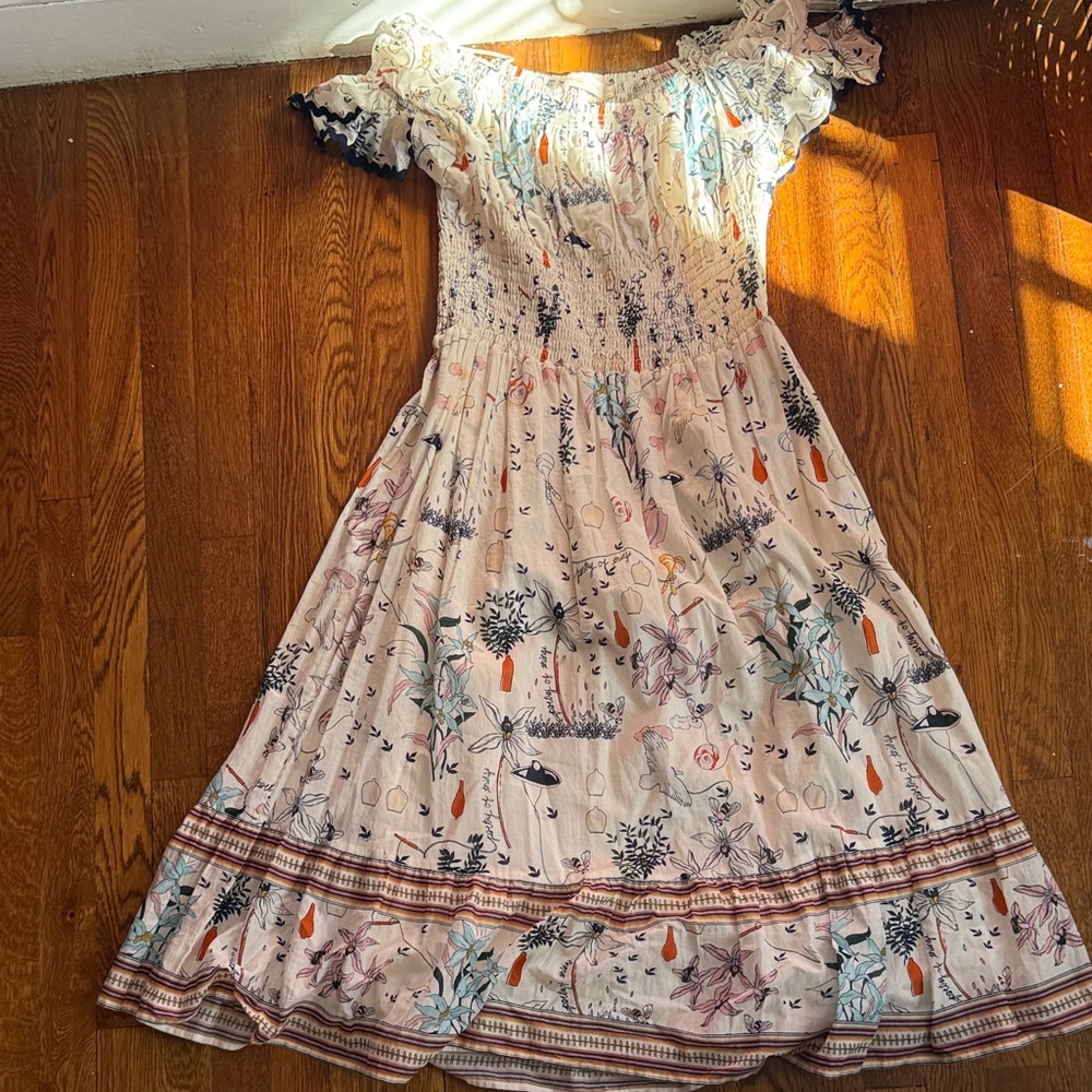 Tory Burch Floral Off-Shoulder Maxi Dress - Cream and Multicolor